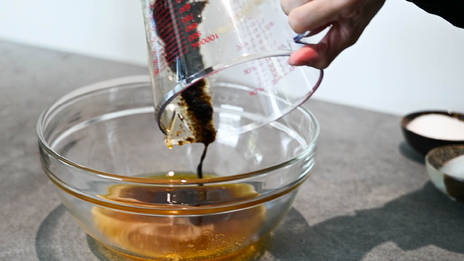 pouring browned butter into bowl